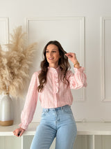 Blusa Floral Romântica com Folhos Rosa