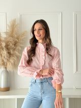 Blusa Floral Romântica com Folhos Rosa