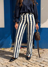 Calças Riscas Azul