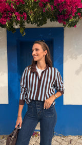Cardigan Riscas Azul