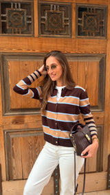 Cardigan Castanho Riscas
