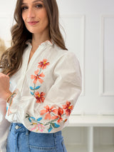 Blusa Branca Bordada Floral