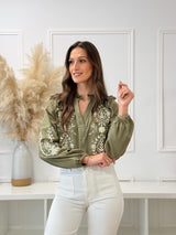 Blusa Bordada com Folhos – Verde