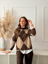 Malha Losangos Choco e Bege