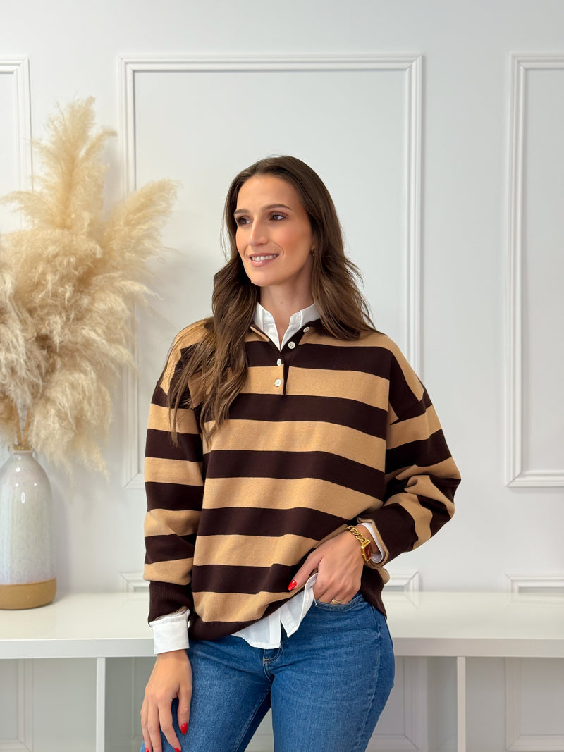 Camisola Riscas Choco/Caramelo