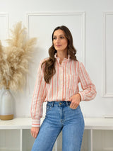 Camisa Floral Vermelha com Gola Franzida