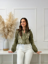 Blusa Bordada com Folhos – Verde