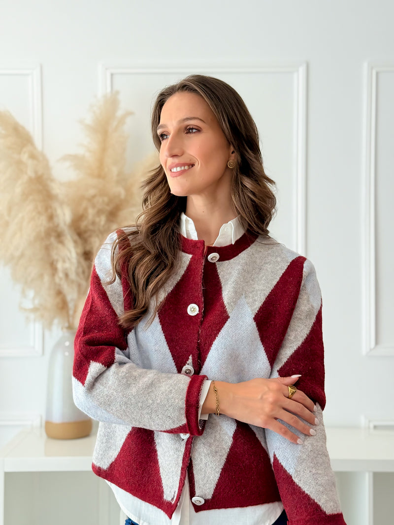Cardigan Geométrico Bordeaux