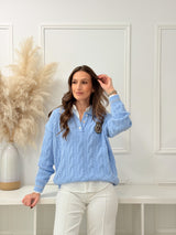 Malha Polo Trançada Azul