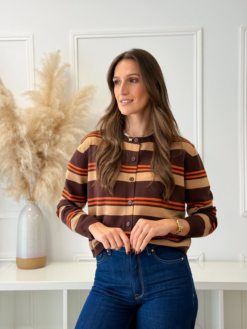 Casaco Malha Choco/laranja