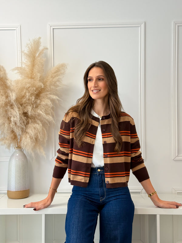 Casaco Malha Choco/laranja