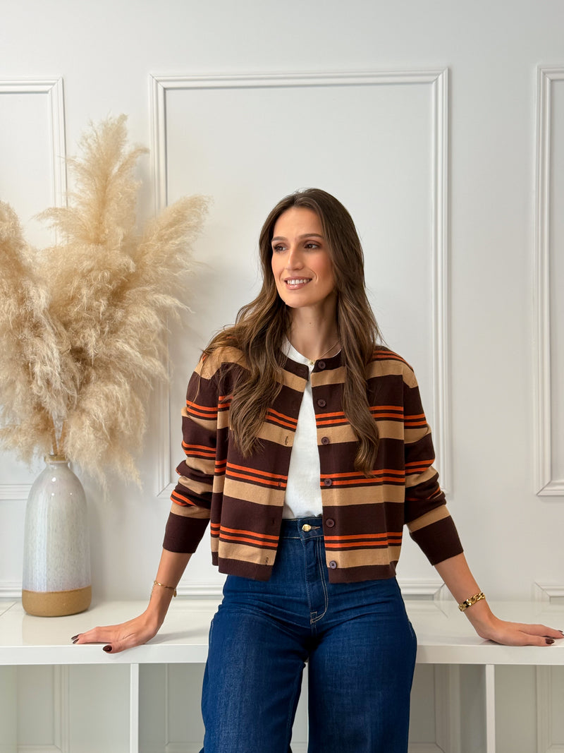 Casaco Malha Choco/laranja