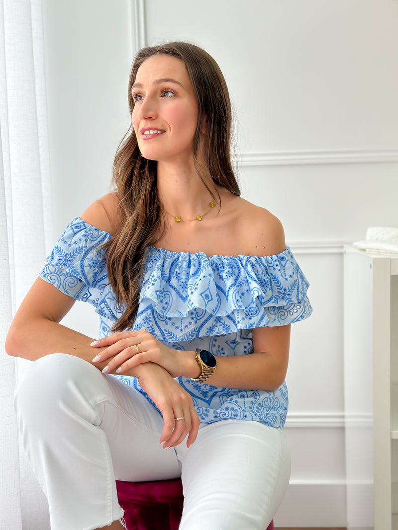 Blusa Bordada Azul