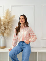 Camisa Floral Vermelha com Gola Franzida