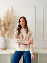 Malha Losango Rosa/Camel