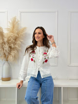 Blusa Branca Bordada com Renda