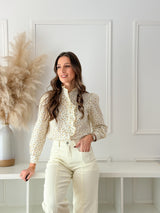 Jeans Wide Leg de Cintura Subida - Bege