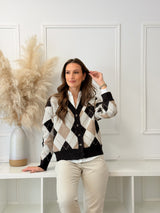 Cardigan Losangos Choco e Bege