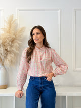 Blusa Floral Riscas Rosa