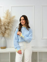 Malha Amarela c/ Detalhes Azul e Pérolas