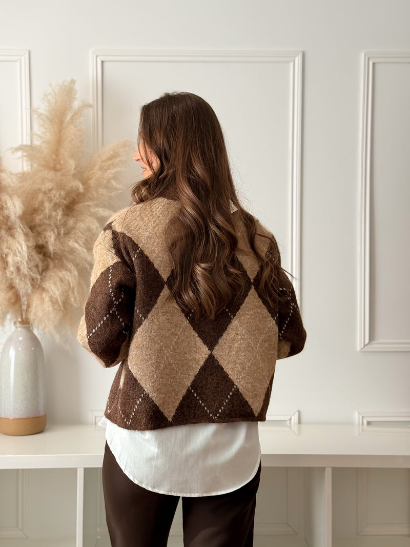 Malha Losangos Choco e Bege