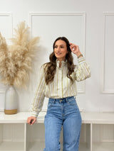 Camisa Floral Verde com Gola Franzida