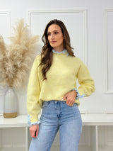 Malha Amarela c/ Detalhes Azul e Pérolas