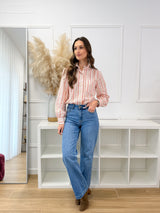 Camisa Floral Vermelha com Gola Franzida