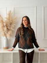 Malha Losangos Cinza e Choco