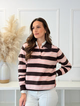 Polo de Malha Riscas Rosa & Chocolate