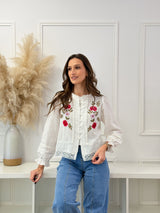 Blusa Branca Bordada com Renda