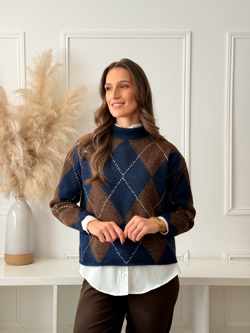 Malha Losangos Azul e Choco