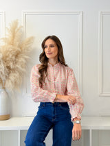 Blusa Floral Riscas Rosa