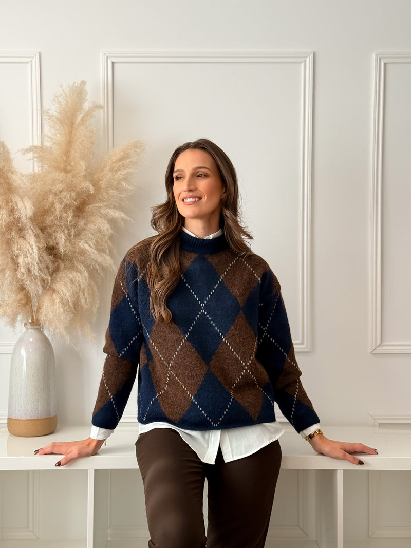 Malha Losangos Azul e Choco