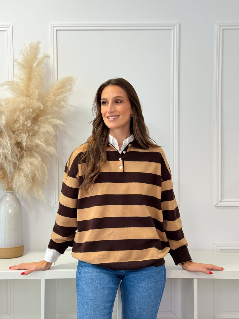 Camisola Riscas Choco/Caramelo