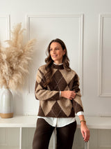 Malha Losangos Choco e Bege