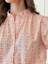 Blusa Floral Riscas Rosa