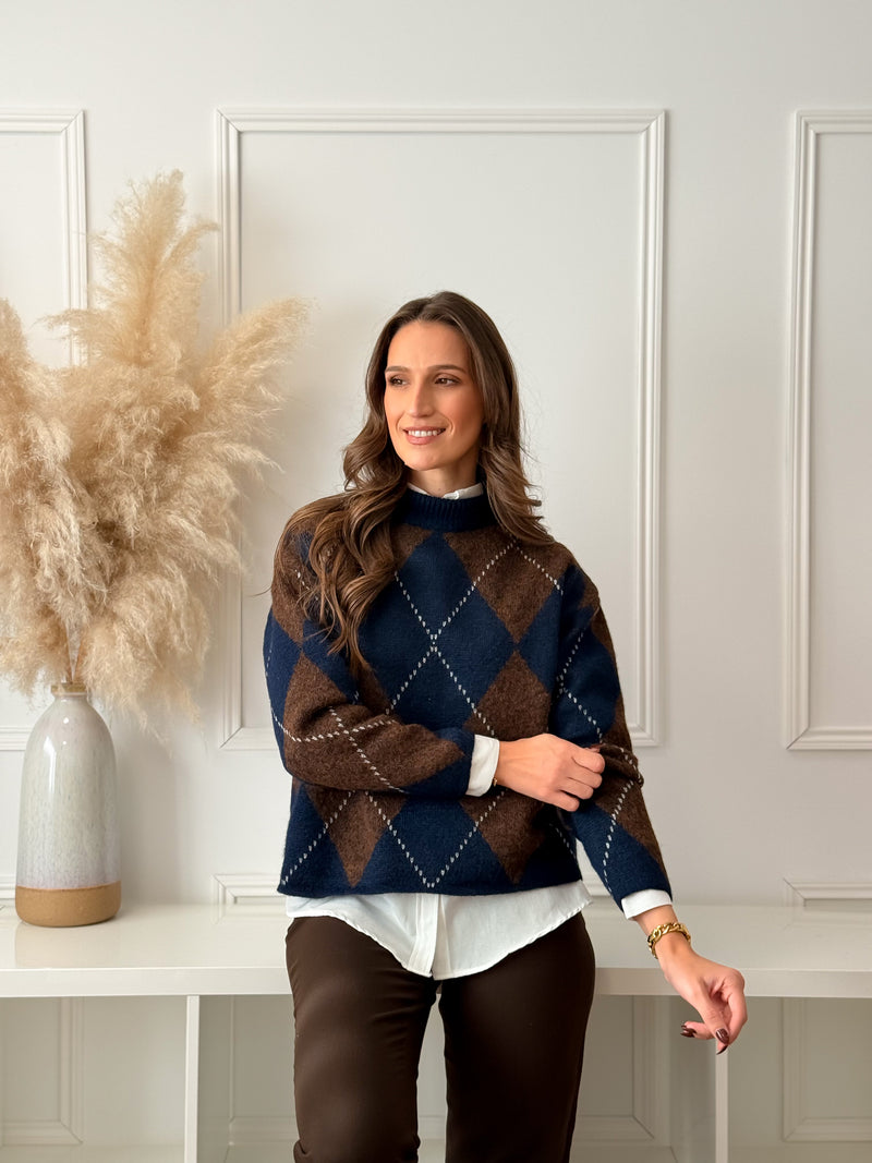 Malha Losangos Azul e Choco