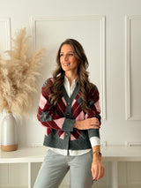 Cardigan Losangos Rosa e Bordeaux
