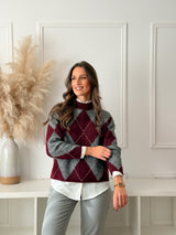 Malha Losangos Bordeaux e Cinza