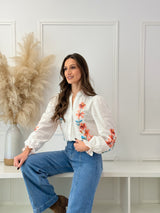 Blusa Branca Bordada Floral