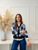 Cardigan Losangos Azul e Chocolate