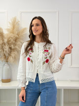 Blusa Branca Bordada com Renda