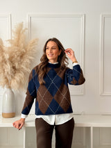 Malha Losangos Azul e Choco