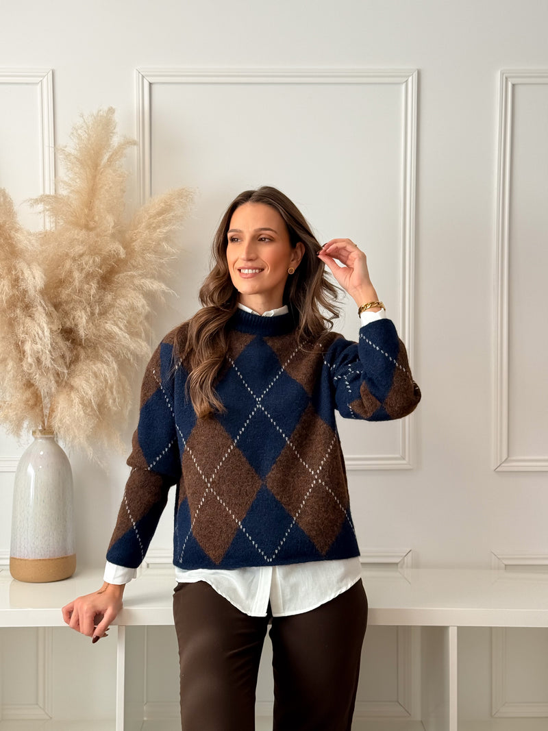 Malha Losangos Azul e Choco