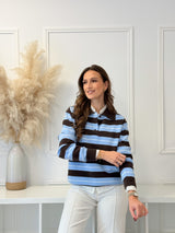 Polo de Malha Riscas Azul & Chocolate