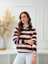 Polo de Malha Riscas Rosa & Chocolate