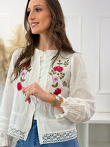 Blusa Branca Bordada com Renda