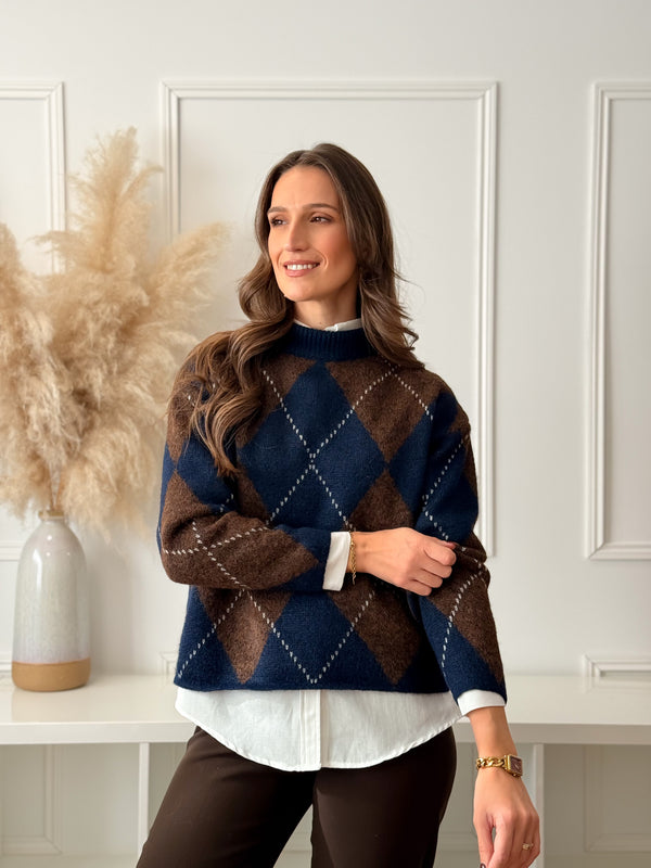 Malha Losangos Azul e Choco