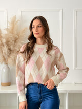 Malha Losango Rosa/Camel